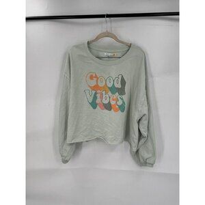 C&C California Top‎ Women 1X Mint Good Vibes Graphic  Crop Hippie Gypsie Retro